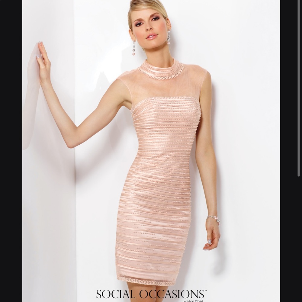 Pearl Adorned Blush Cocktail Dress